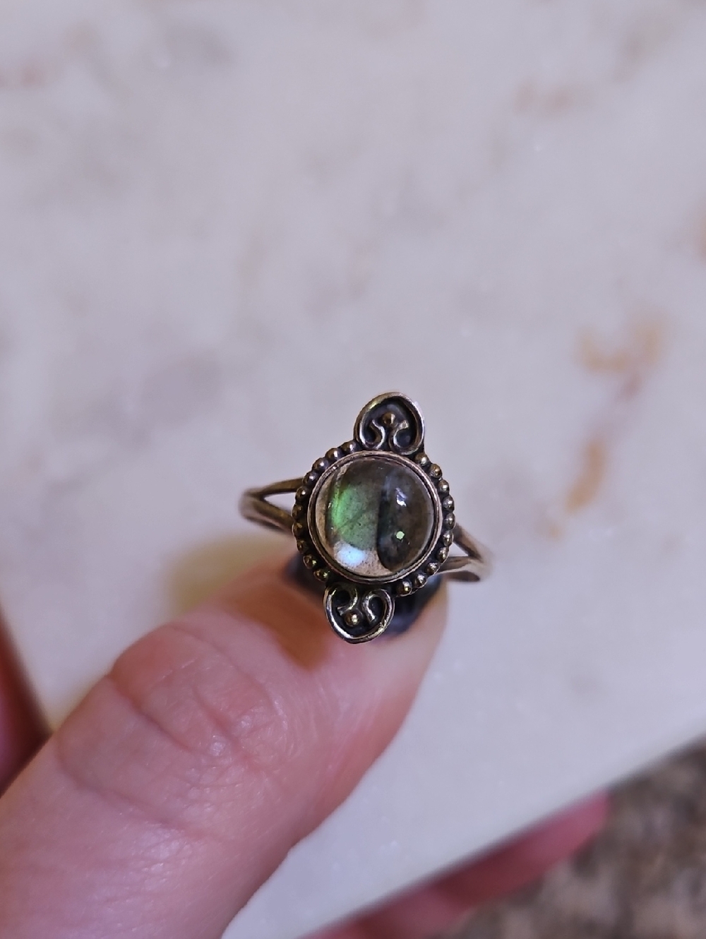 Sterling Silver Ring with Labradorite Cabochon